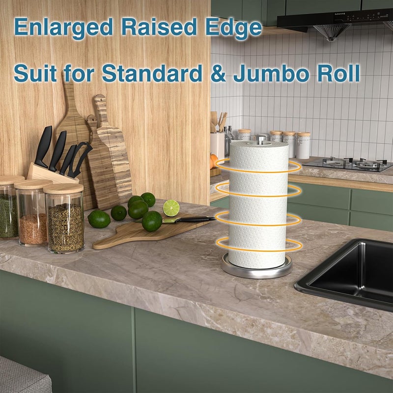 Swaitee Paper Towel Holder Countertop, One-Handed Tear, Stainless Steel, Weighted Base, Silver, Paper Towel Roll Holder Stand with Ratchet Mechanism for Kitchen Bathroom Farmhouse Essentials Decor Accessories - Image 2